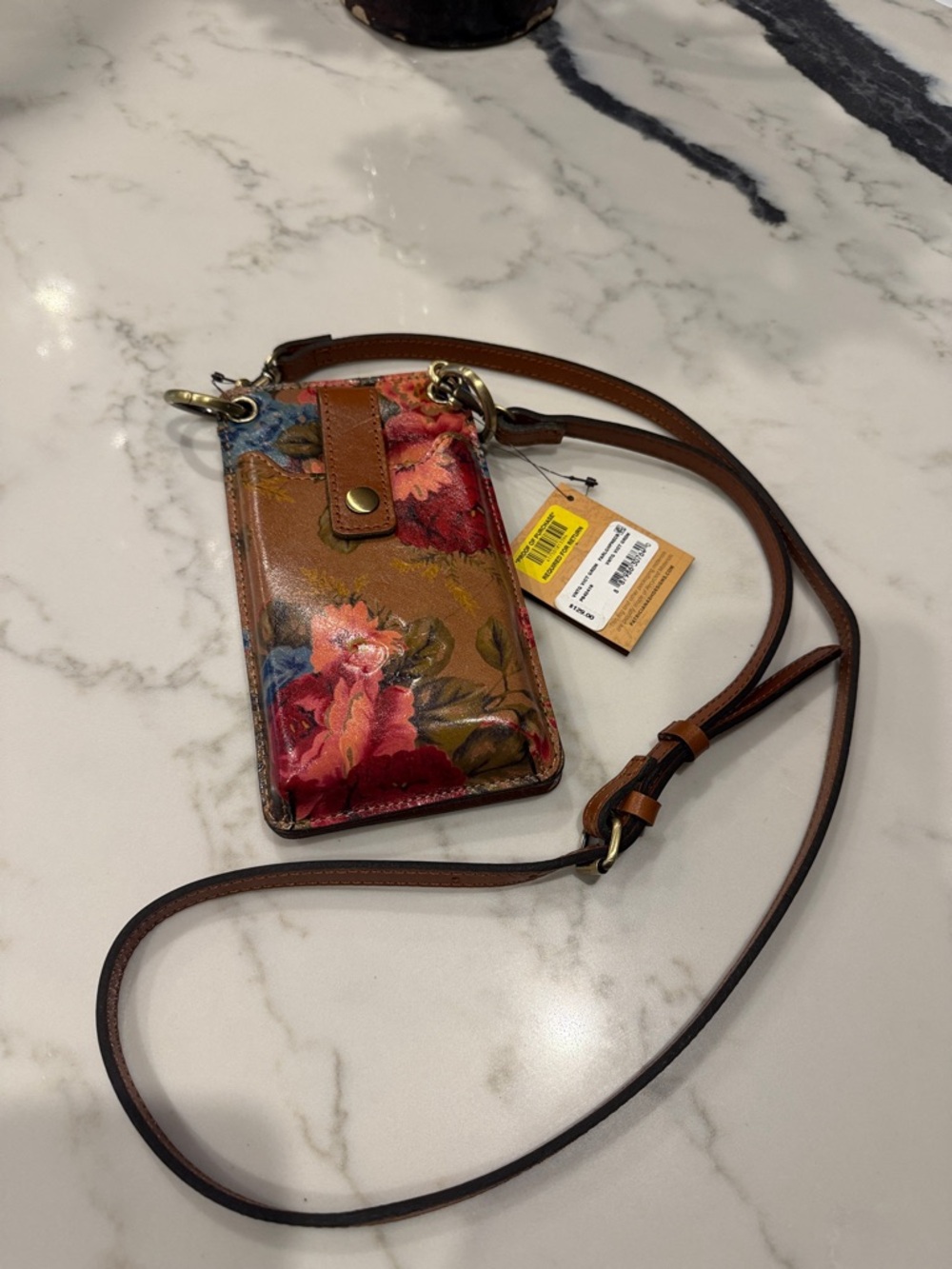 Floral Leather Crossbody Cardholder with Adjustable Strap